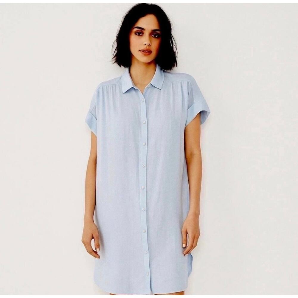 Well Worn Light Blue Linen Blend Shirt Dress Womens XL Summer Resort